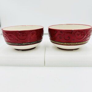 Fitz Floyd Damask Holiday 6" Salad Soup Serving Cereal Bowl Set of 2